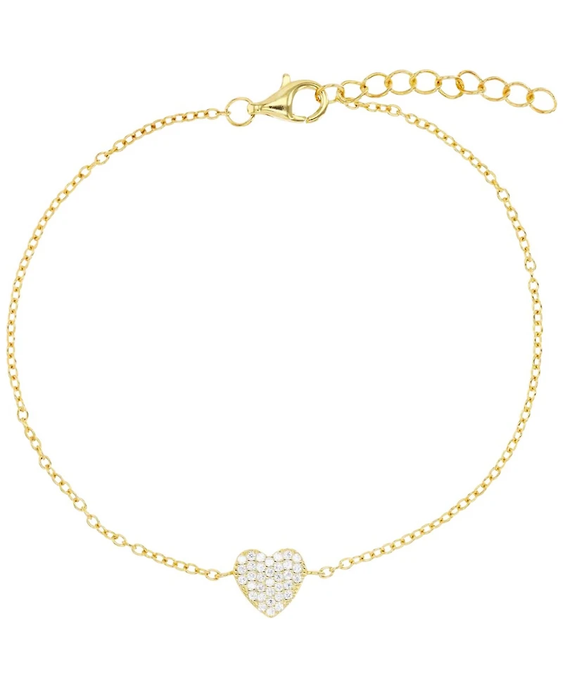 Cubic Zirconia Pave Heart Cable Link Bracelet
