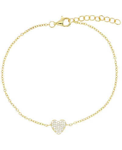 Cubic Zirconia Pave Heart Cable Link Bracelet