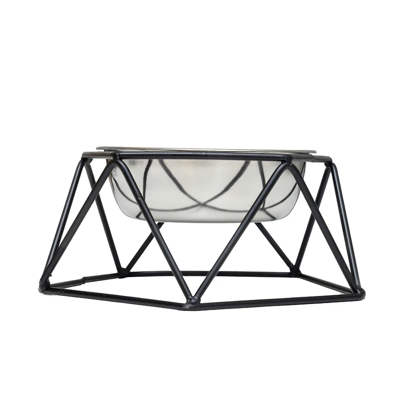 Country Living Elevated Stainless Steel Bowl, Modern Artisan Geometric Design, Single Pet Feeder