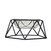Country Living Elevated Stainless Steel Bowl, Modern Artisan Geometric Design, Single Pet Feeder