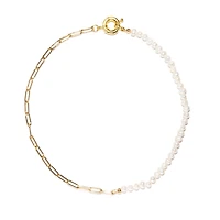 18K Gold Plated Paper Clip Chain with Freshwater Pearls - Lily Necklace 16" For Women