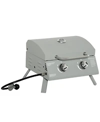 Outsunny Tabletop Propane Gas Grill Bbq w/ 2 Burners Lid Thermometer,