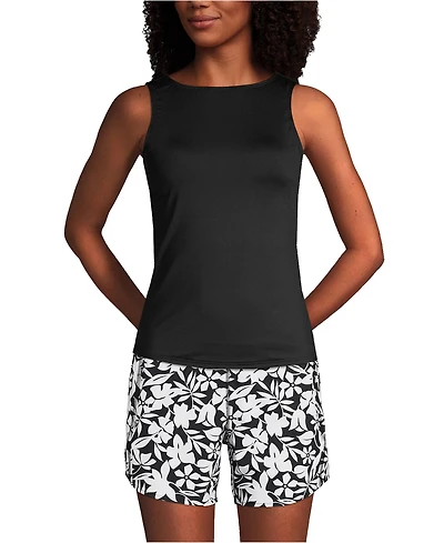 Lands' End Women's Long Chlorine Resistant High Neck Upf 50 Modest Tankini Swimsuit Top