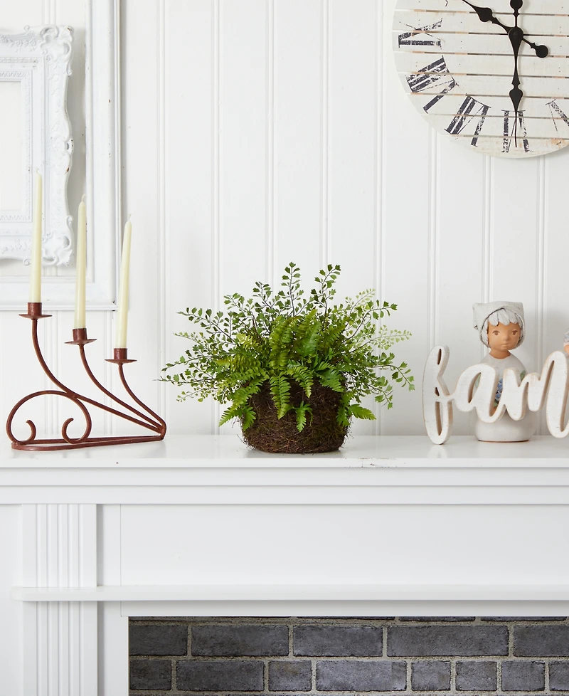 Nearly Natural Mixed Fern with Twig & Moss Basket