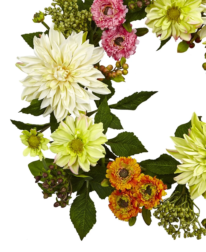 Nearly Natural 22'' Dahlia Mum Wreath
