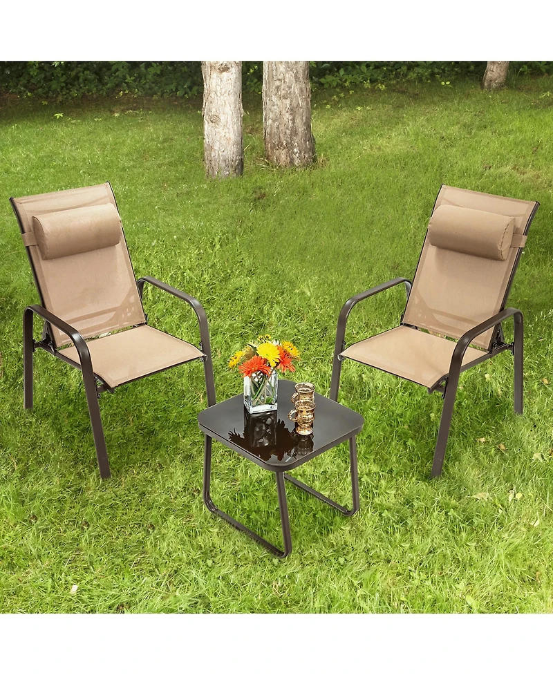 3PCS Patio Bistro Furniture Set Adjustable Back Stackable Chairs