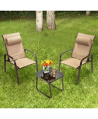 3PCS Patio Bistro Furniture Set Adjustable Back Stackable Chairs