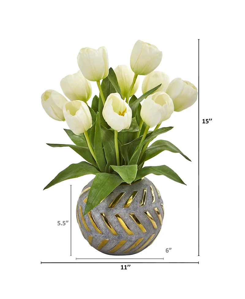 Nearly Natural Tulip Artificial Arrangement Decorative Vase