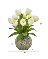 Nearly Natural Tulip Artificial Arrangement Decorative Vase