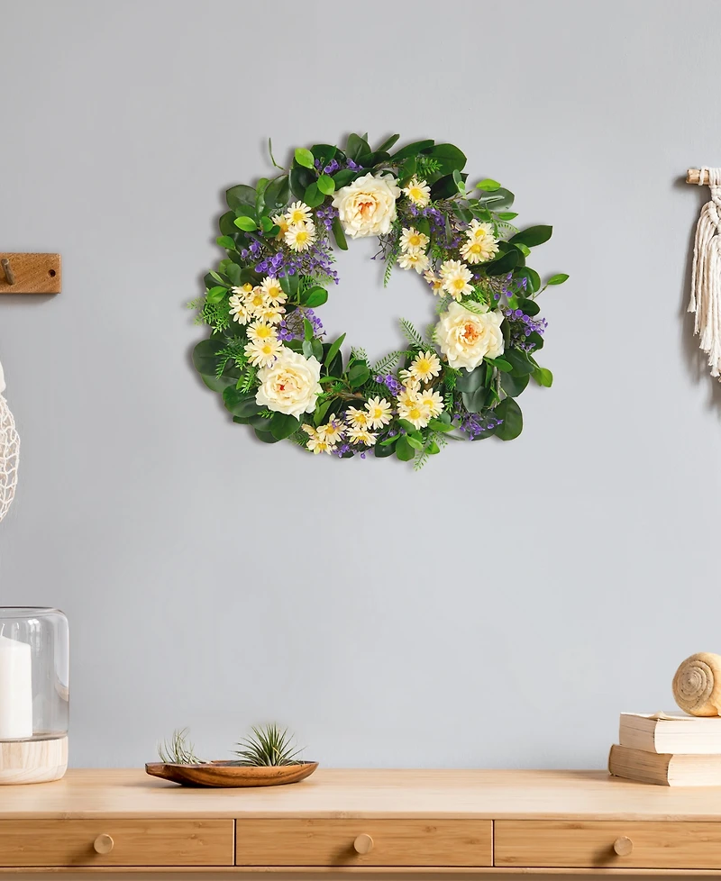 Mixed Rose and Daisy Artificial Wreath, 22"