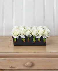 Nearly Natural Dozen Silk Roses Ceramic Rectangular Planter