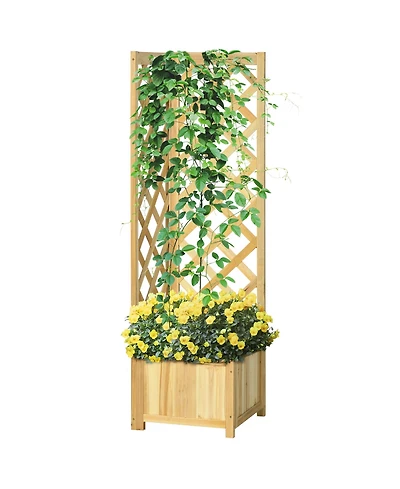 Outsunny Raised Garden Bed, Wooden Planter with Trellis for Vine Climbing