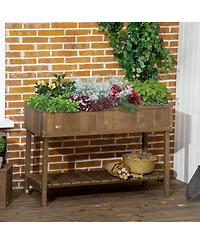 Outsunny Wooden Raised Garden Bed with 8 Slots, Elevated Planter Box Stand with Open Shelf for Limited Garden Space to Grow Herbs, Vegetables, and Flo