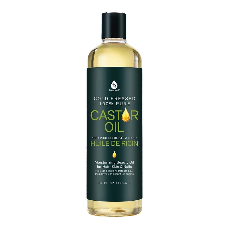 Pursonic Castor oil (16oz): 100% pure, cold-pressed, hexane-free. Ideal for moisturizing, healing, hair growth, and eyelashes.
