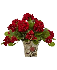 Nearly Natural 2-Pc. 11" Geranium Flowering Artificial Plant Set in Floral Planters
