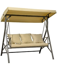 Outsunny 3-Seat Patio Swing Chair, Outdoor Canopy Swing Glider with Cushion with 3 Throw Pillows & Adjustable Shade for Porch, Garden, Poolside, Backy