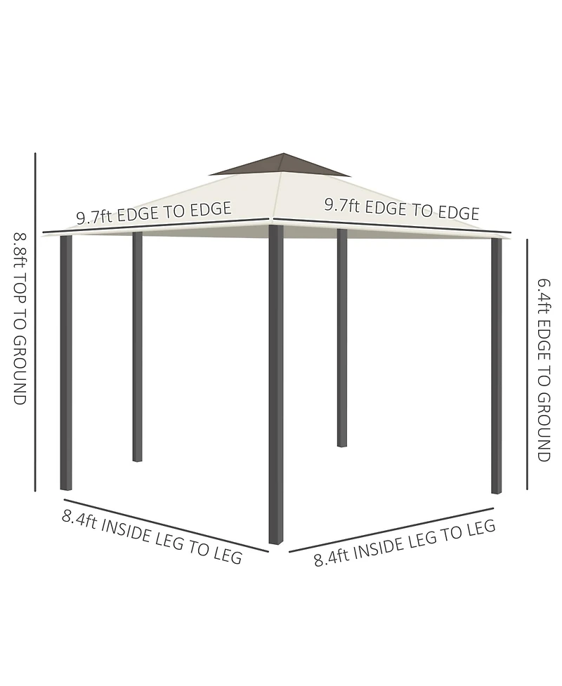 Outsunny 10' x 10' Patio Gazebo Outdoor Canopy Shelter with Aluminum Frame, Double Tier Roof, Netting and Curtains for Garden, Lawn, Backyard and Deck