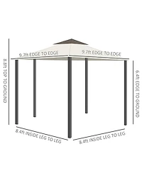Outsunny 10' x 10' Patio Gazebo Outdoor Canopy Shelter with Aluminum Frame, Double Tier Roof, Netting and Curtains for Garden, Lawn, Backyard and Deck