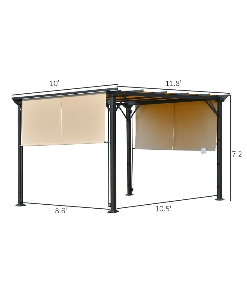 Outsunny 12' x 10' Outdoor Patio Gazebo Pergola with Retractable Canopy Roof