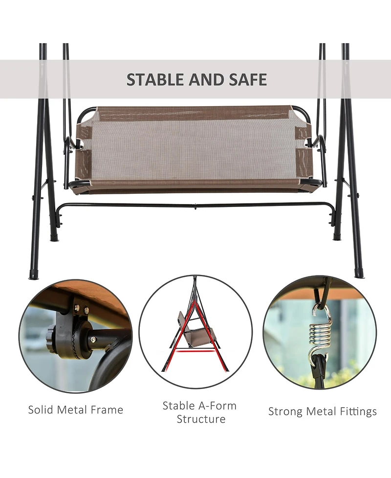 Outsunny Patio Swing Chair with Canopy, Seats 2 Adults Loveseat Bench with Adjustable Tilt Canopy, Armrests, A-Frame Steel, Breathable Mesh for Backya