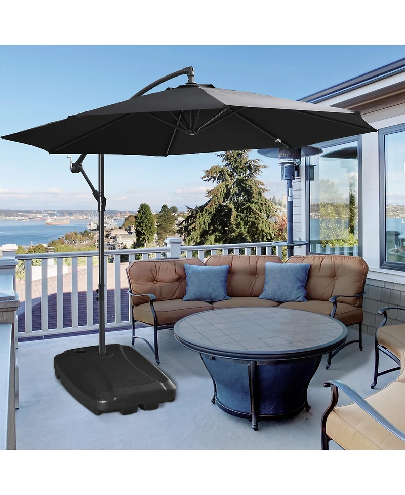 Outsunny Cantilever Umbrella Base, 165 lbs. Capacity, Portable Offset Umbrella Stand on Wheels, Mobile, Heavy-Duty, Fillable with Water or Sand, Black