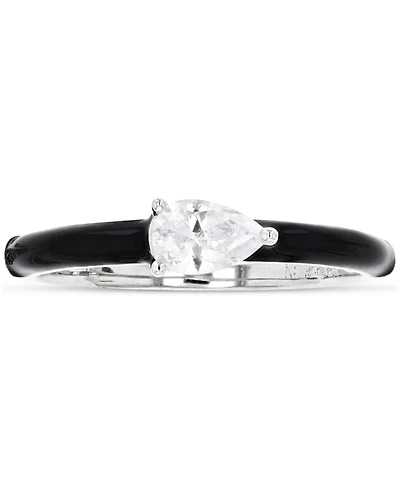 Cubic Zirconia Pear & Hand-Painted Enamel Ring Sterling Silver