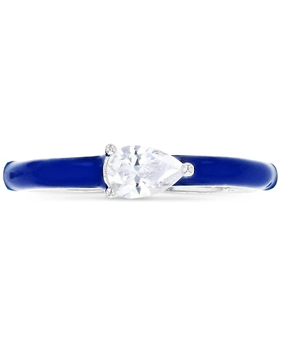 Cubic Zirconia Pear & Hand-Painted Enamel Ring Sterling Silver