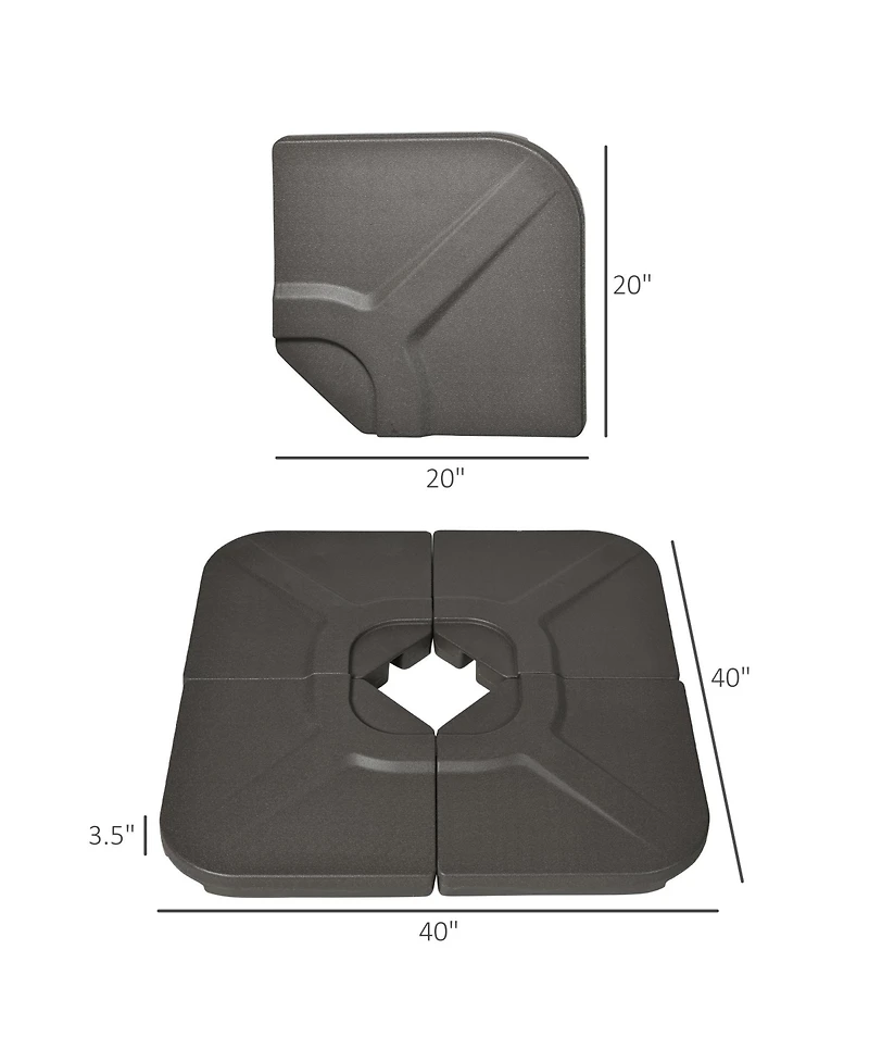 Outsunny 4-Piece 175lb Cantilever Patio Umbrella Base Weights for Offset Hanging Umbrella, Hdpe Water or Sand Filled Umbrella Weights for Cross Base S