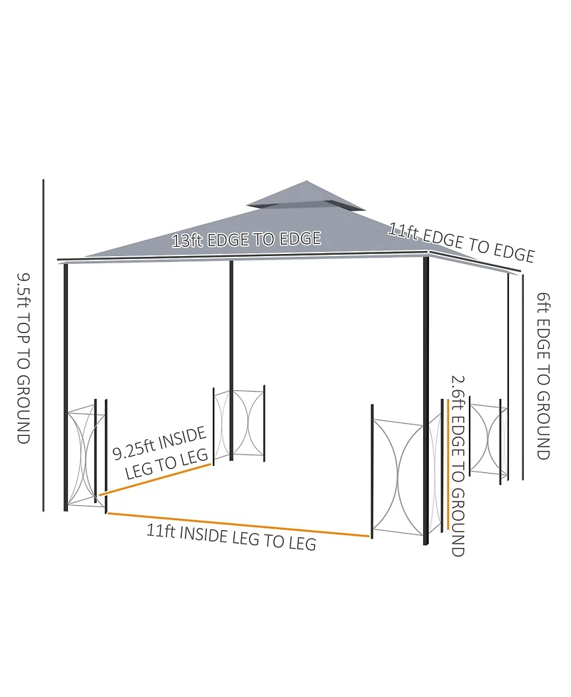 Outsunny 13' x 11' Patio Gazebo, Fancy Steel, 2 Tier Roof,