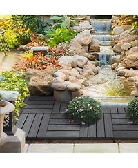 Outsunny 12" 11pc Wood-Plastic Composite Flooring Deck Interlocking Tiles