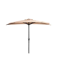 9 Ft Outdoor Half Market Umbrella with Black Round Weight Base Set