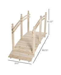 7.5' Fir Wood Garden Bridge Arch Walkway with Side Railings, Natural