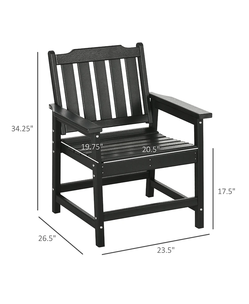 Outsunny Plastic Patio Chairs, Outdoor Dining Chair with Armrests and Slatted Back, Outdoor Armchair for Lawn, Garden, Poolside, Backyard, Black
