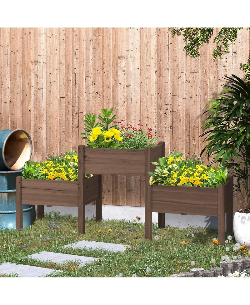 Outsunny 73" x 18" x 32" 3 Box Raised Garden Bed for Vegetables