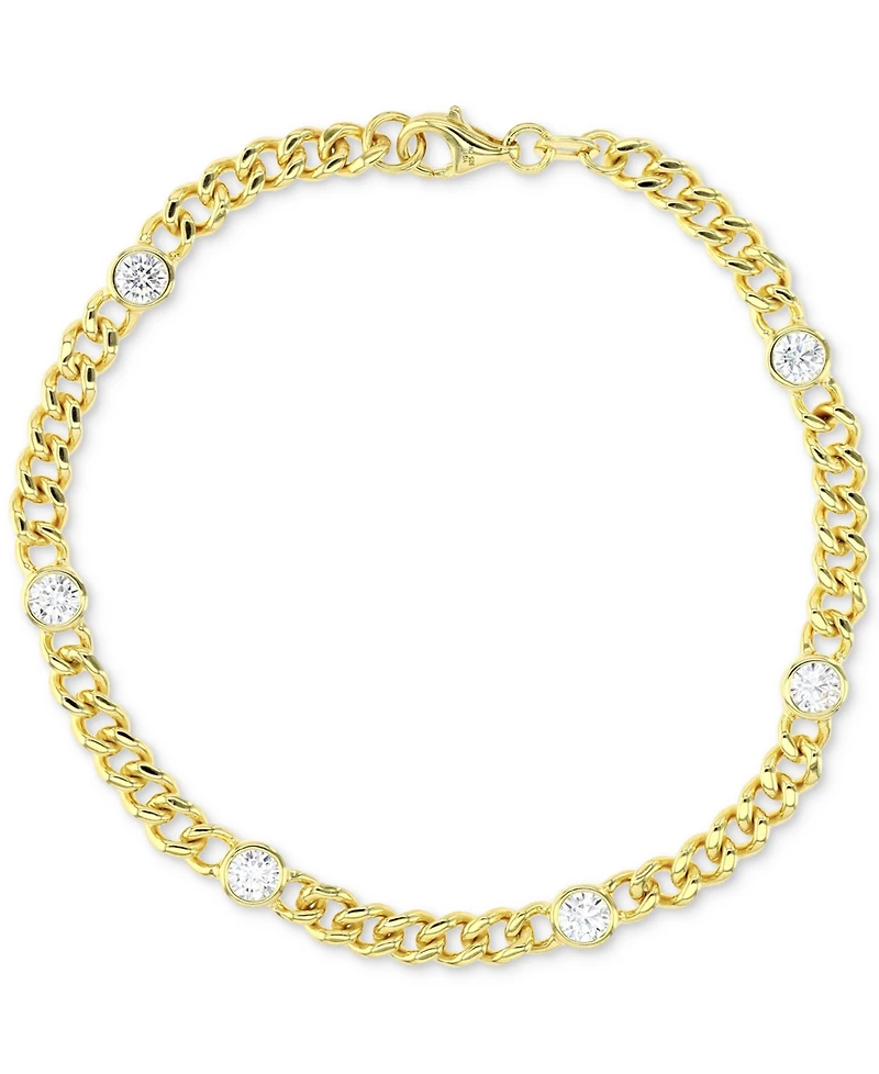 Cubic Zirconia Bezel Open Cable Link Chain Bracelet