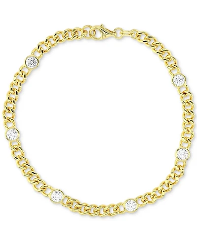 Cubic Zirconia Bezel Open Cable Link Chain Bracelet