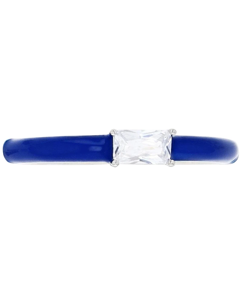 Cubic Zirconia & Blue Enamel Ring Sterling Silver