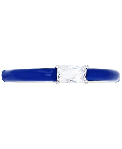 Cubic Zirconia & Blue Enamel Ring Sterling Silver