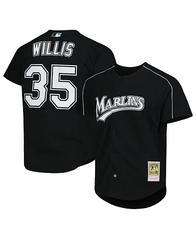 Men's Mitchell & Ness Dontrelle Willis Black Florida Marlins Cooperstown Collection Mesh Batting Practice Button-Up Jersey