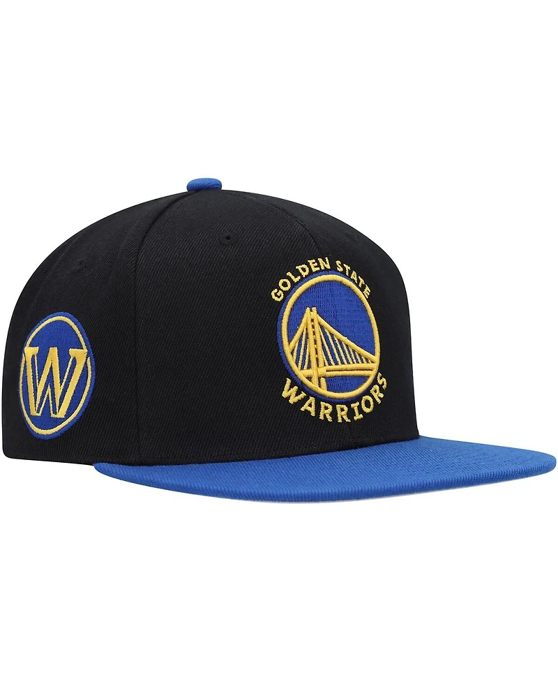 Men's Mitchell & Ness Black, Royal Golden State Warriors Side Core 2.0 Snapback Hat