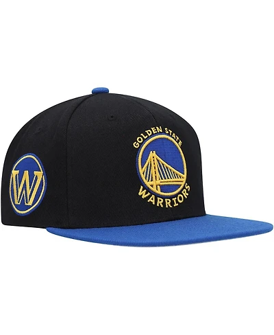 Men's Mitchell & Ness Black, Royal Golden State Warriors Side Core 2.0 Snapback Hat
