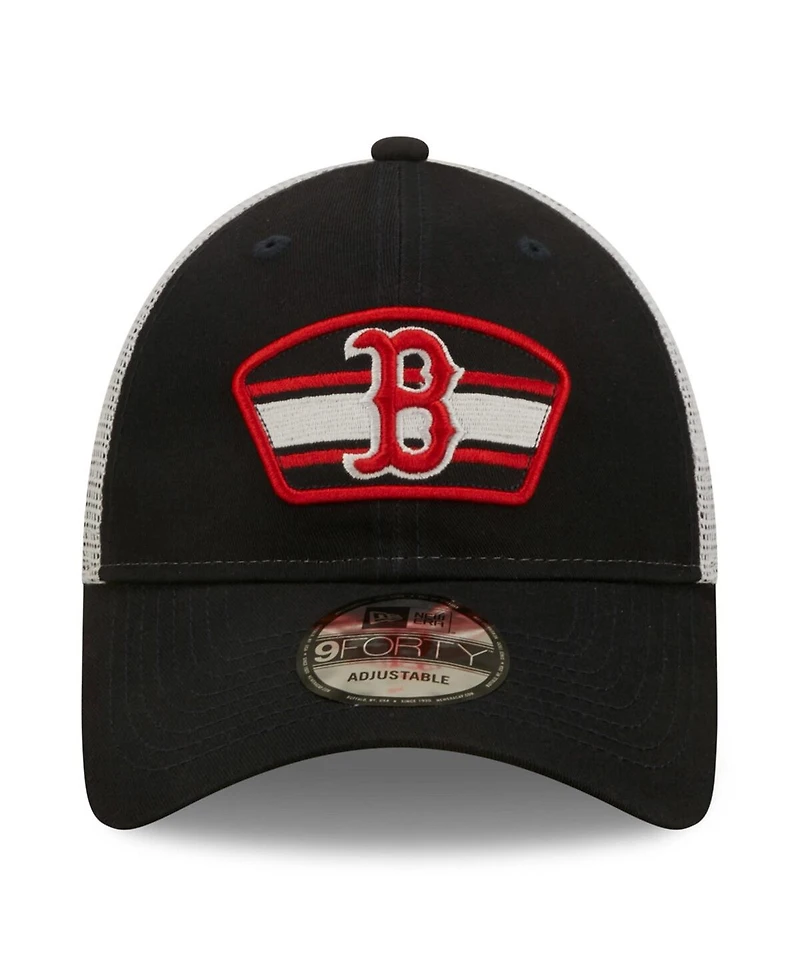 Men's New Era Navy, White Boston Red Sox Logo Patch 9FORTY Trucker Snapback Hat