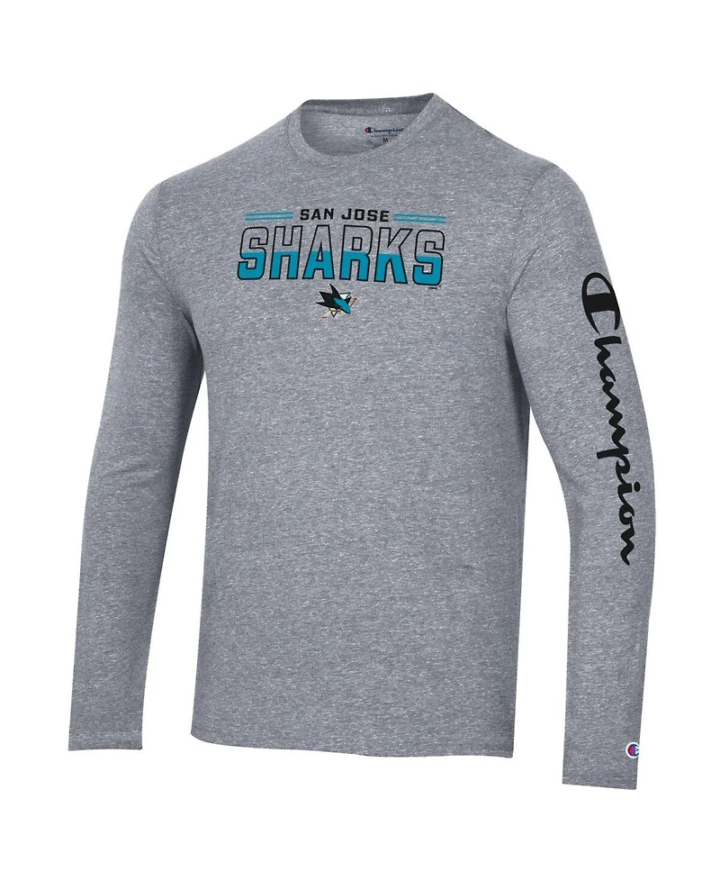 Men's Champion Heather Gray San Jose Sharks Tri-Blend Long Sleeve T-shirt