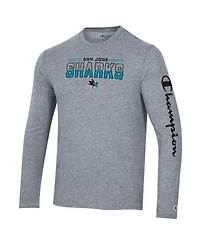 Men's Champion Heather Gray San Jose Sharks Tri-Blend Long Sleeve T-shirt