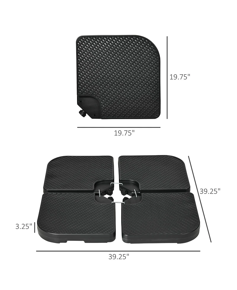 Outsunny 4-Piece 175lb Cantilever Patio Umbrella Base Weights for Offset Hanging Umbrella, Fasteners, Hdpe Water or Sand Filled Umbrella Weights for C