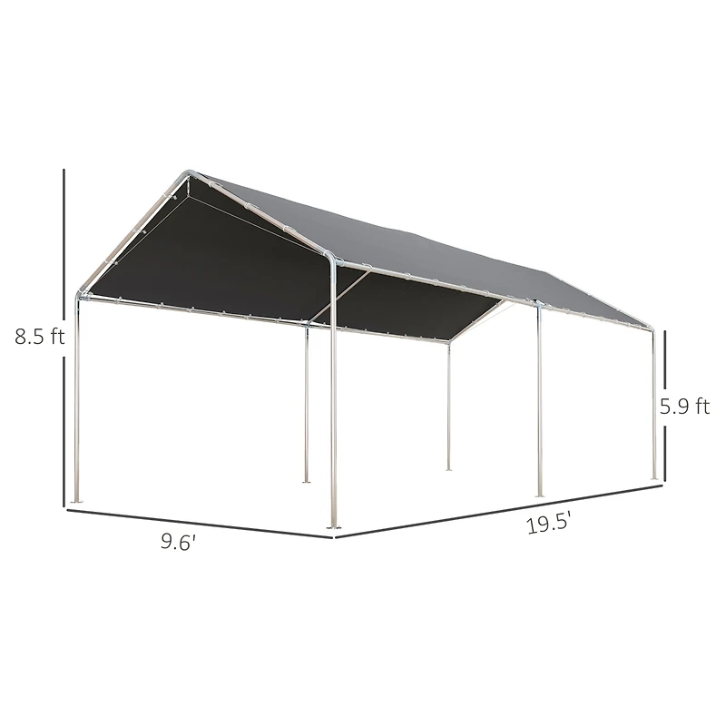 Outsunny 9.6' x 19.5' Carport w/ 3 Reinforced Steel Cables