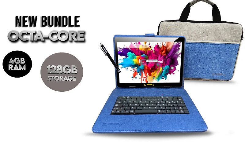 Linsay New 10.1" Tablet Octa Core 128GB Premium Business Bundle with Deluxe Keyboard Case, Briefcase and Pen Stylus Newest Android 14