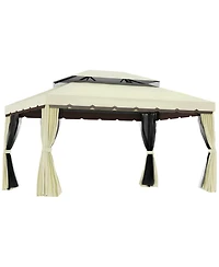 Outsunny 10' x 13' Gazebo, Aluminum, Mesh, 2 Tier Polyester Roof