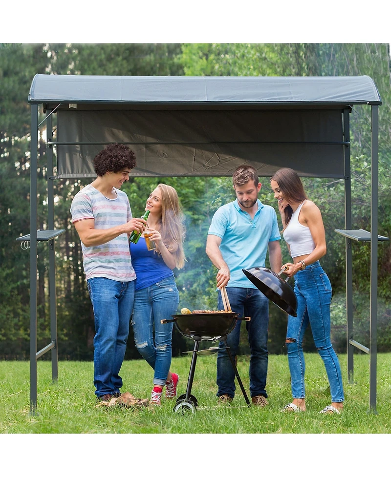 Outsunny 7ft Outdoor Double-tier Bbq Grill Canopy Gazebo w/ 2 Shelf, 5 Hooks