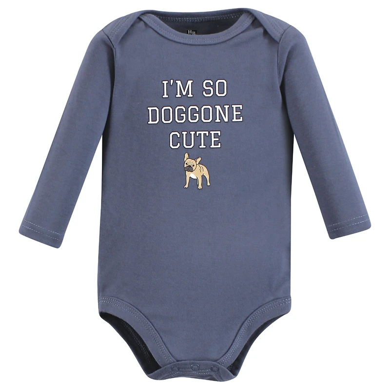 Hudson Baby Baby Boys Hudson Cotton Long-Sleeve Bodysuits Dogs 3-Pack, 6-9 Months